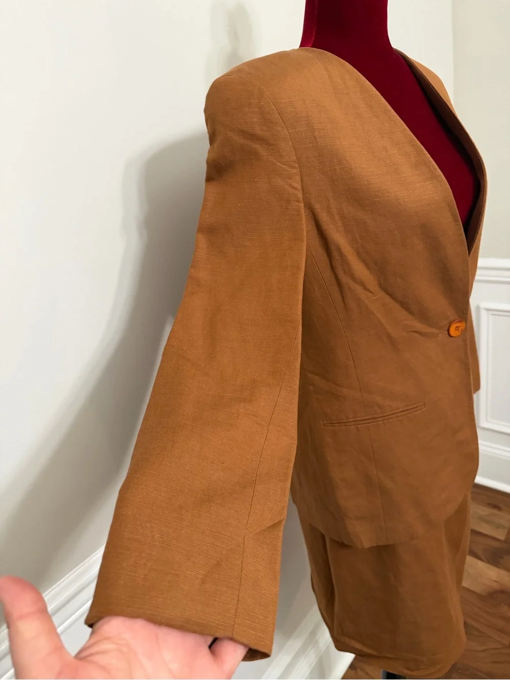 Vintage Amanda Fielding Petites Linen-Blend Skirt Suit - Toffee Brown 4P/10P Mix